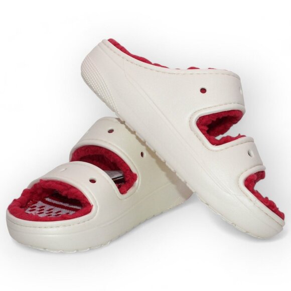 Crocs Classic Cozzzy Unisex Sandals Holiday Sweater Red White Lined New - Picture 6 of 10